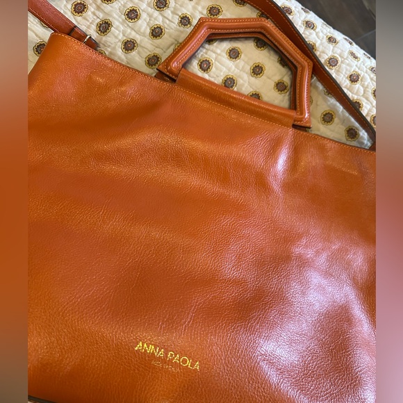 Anna Paola Made in Italy Large Orange Leather Tote Like New Condition - Picture 3 of 7